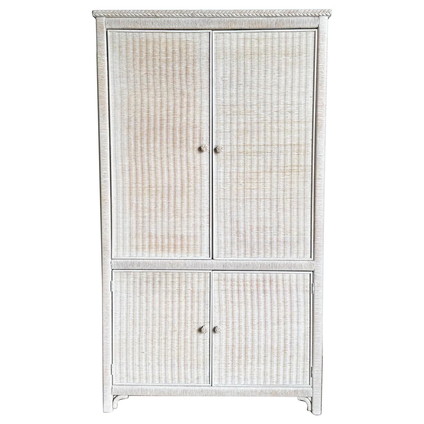 Boho Chic White Washed Henry Link Wicker Armoire by Lexington