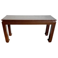 Chinoiserie Brown Finished Grass Cloth Console Table