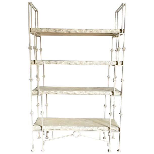 Boho Off White Metal and Wood Etagere For Sale at 1stDibs