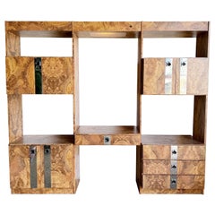 Postmodern Burl Wood Laminate and Chrome Etagere With Floating Desk