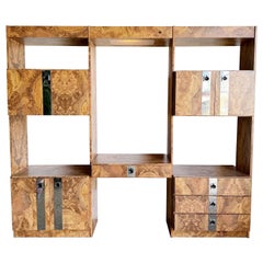 Etagere postmoderna in laminato Wood Wood e cromo con scrivania galleggiante