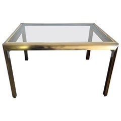 Vintage Postmodern Brushed Brass Finish and Smoked Glass Extendable Dining Table by DIA