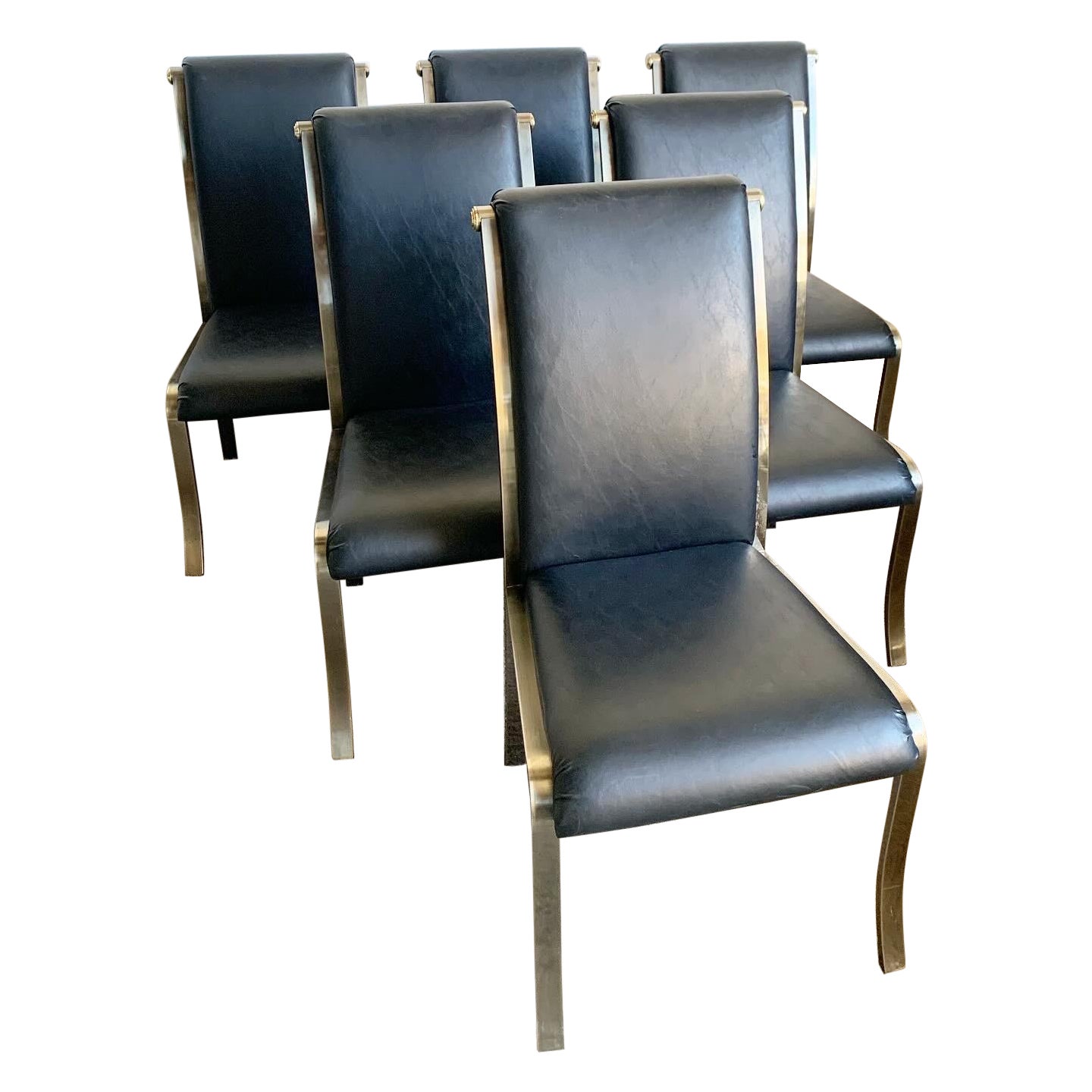 Regency Black Vinyl and Brass Brushed Finished Dining Chairs by DIA For Sale