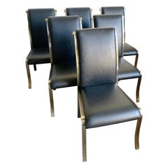 Regency Black Vinyl and Brass Brushed Finished Dining Chairs by DIA
