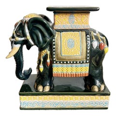 Retro Multi Color Ceramic Elephant Stand/Side Table