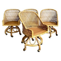 Used Boho Chic Buri Rattan Swivel Dining Arm Chairs - Set of 4