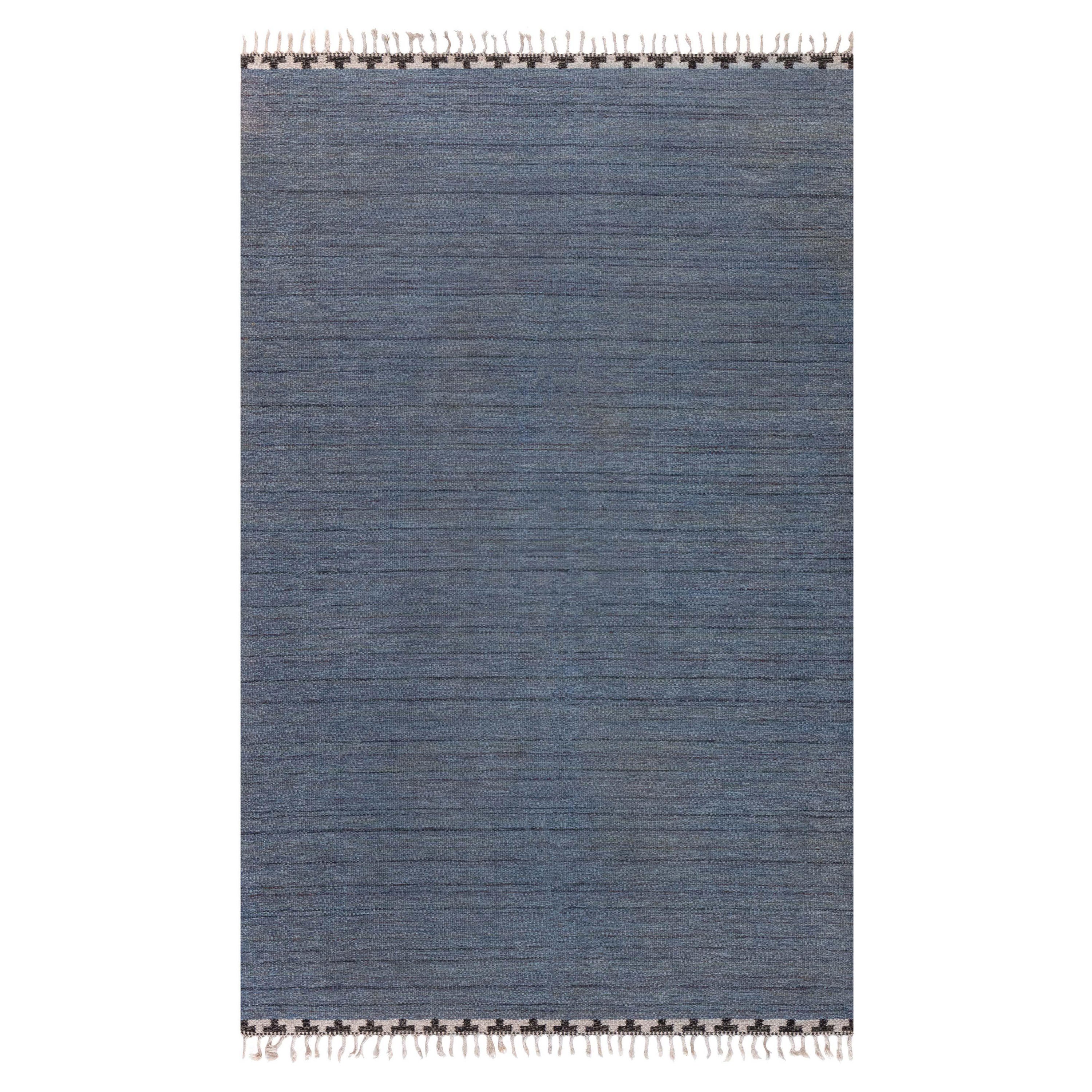 Vintage Swedish Beige Blue Gray Flat Woven Rug