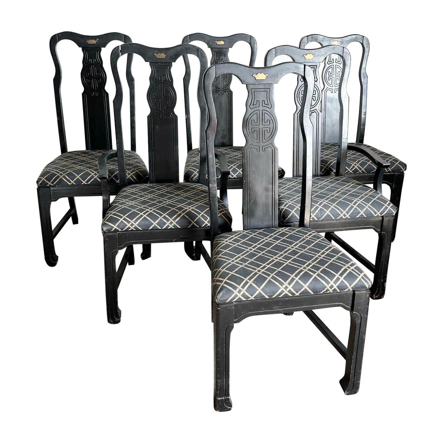 Chinoiserie Black Wooden Dining Chairs by Singer Furniture- Set of 6