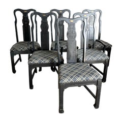 Chinoiserie Black Wooden Dining Chairs by Singer Furniture- Set of 6