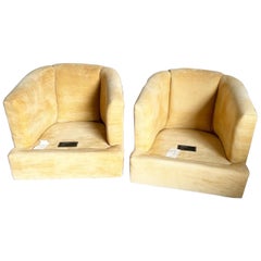 Retro Postmodern Khaki Yellow Barrel Chairs by Lenoir for Jc Penny - a Pair