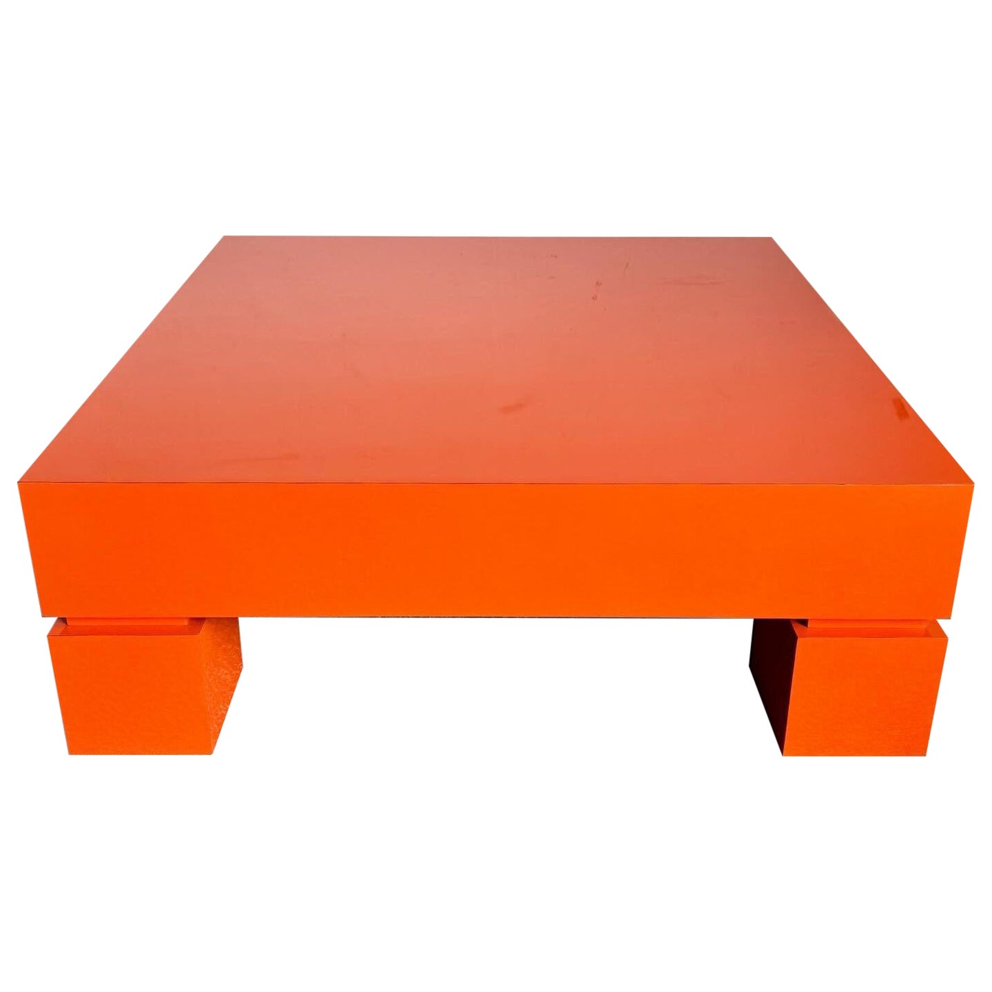 Postmodern Orange Lacquer Laminate Cubic Coffee Table