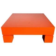 Retro Postmodern Orange Lacquer Laminate Cubic Coffee Table