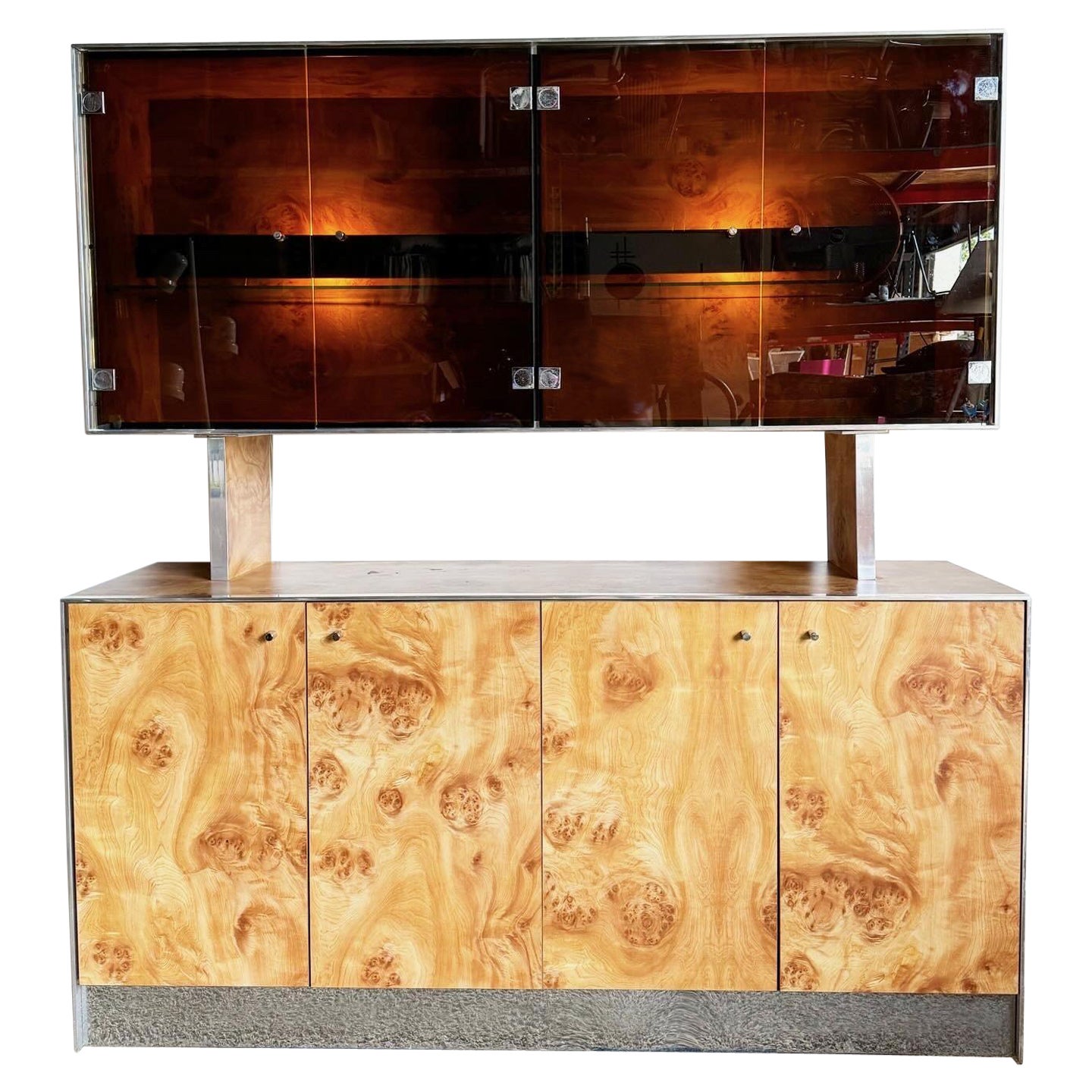 Mid Century Modern Credenza Hutch Display Cabinet Dry Bar