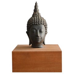 Very old bronze Buddha head from Thailand/Southeast Asian art/Buddha statue
