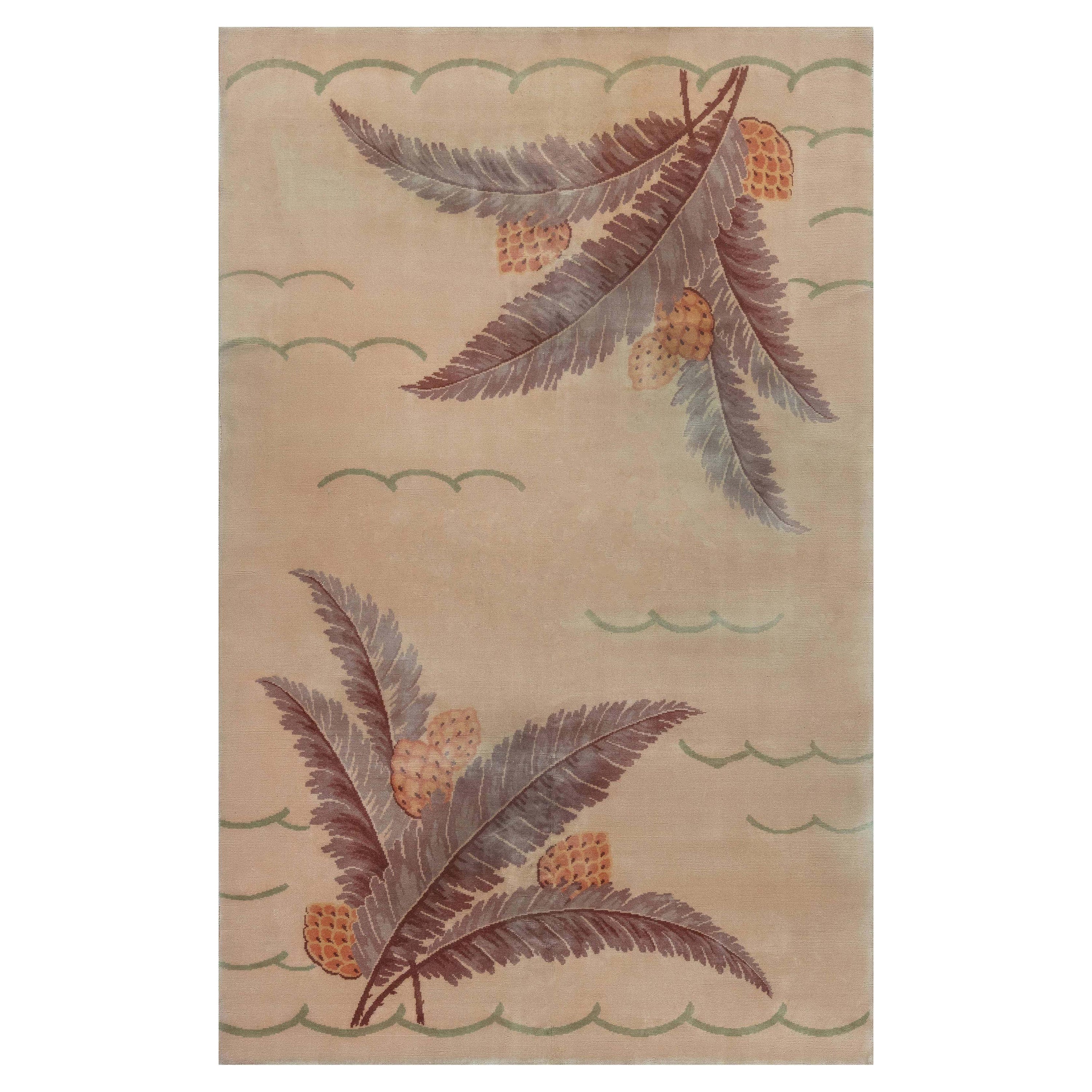 French Art Deco Pine-Cone Handmade Wool Rug For Sale