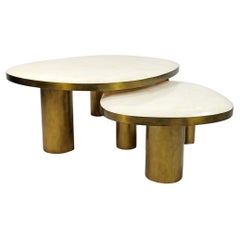 Set of 2 Organic Coffee Tables in Rock Crystal and Brass by Ginger Brown