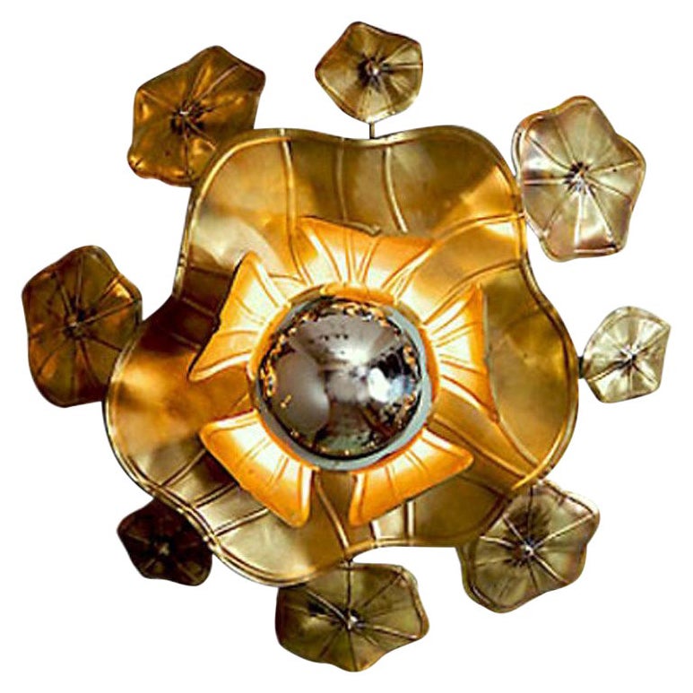 Small Single Lotus Brass Flower Light for wall or ceiling For Sale