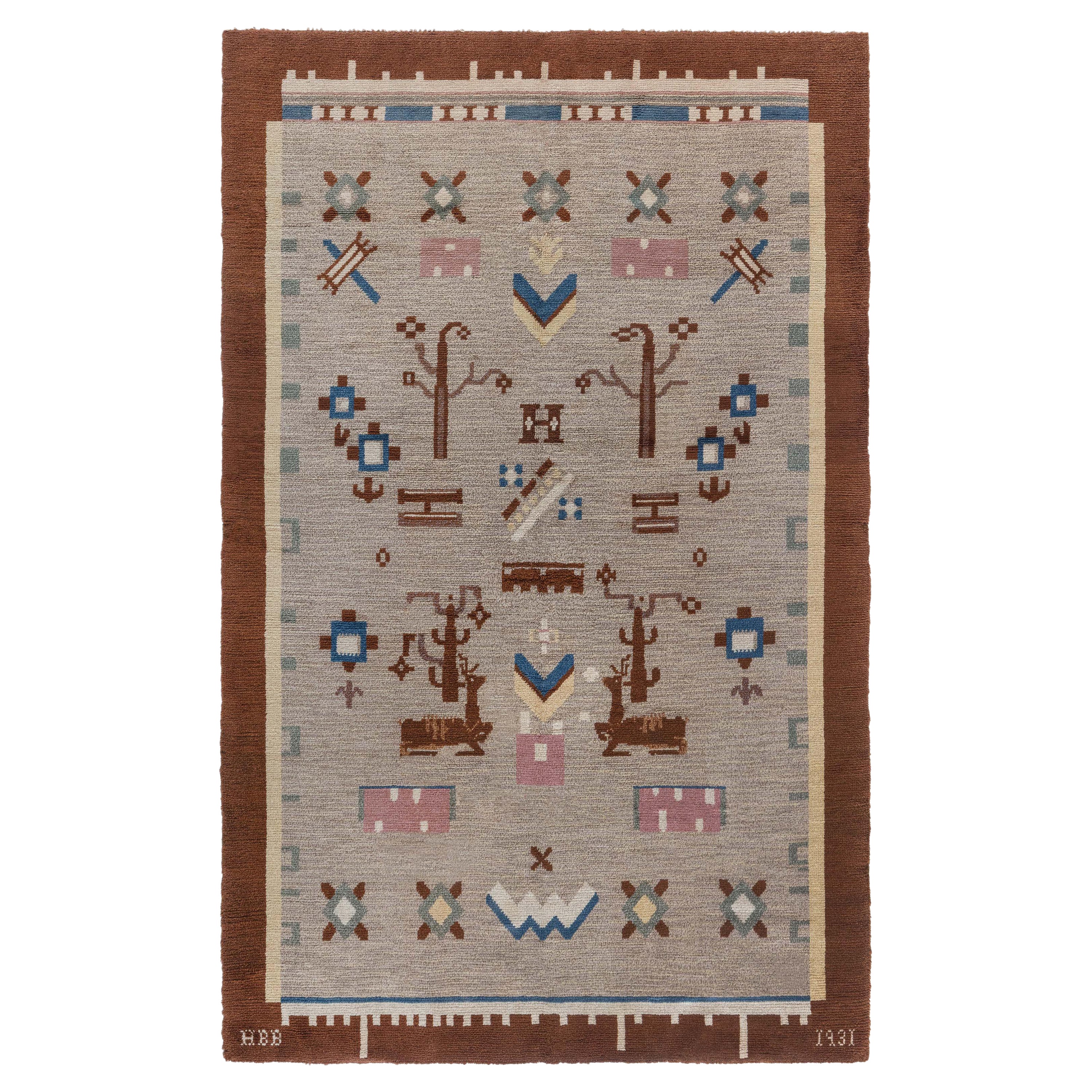 Mid-20th Century Swedish Pile Rug Sign Initials 'HBB' For Sale
