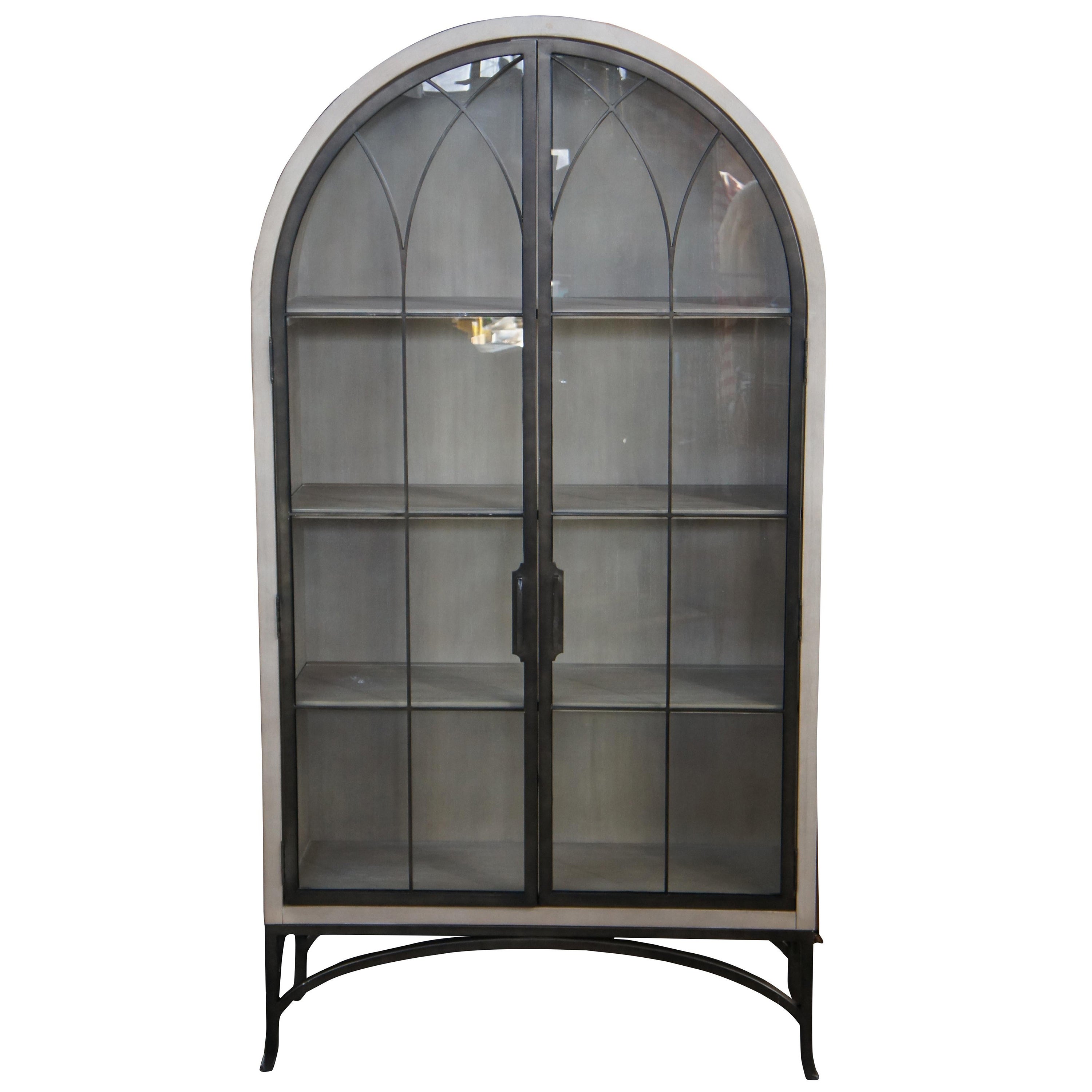 Ballard Designs Aris Glass Door Cabinet Modern Dome Oak Bookcase Curio Vitrine For Sale
