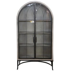 Vintage Ballard Designs Aris Glass Door Cabinet Modern Dome Oak Bookcase Curio Vitrine