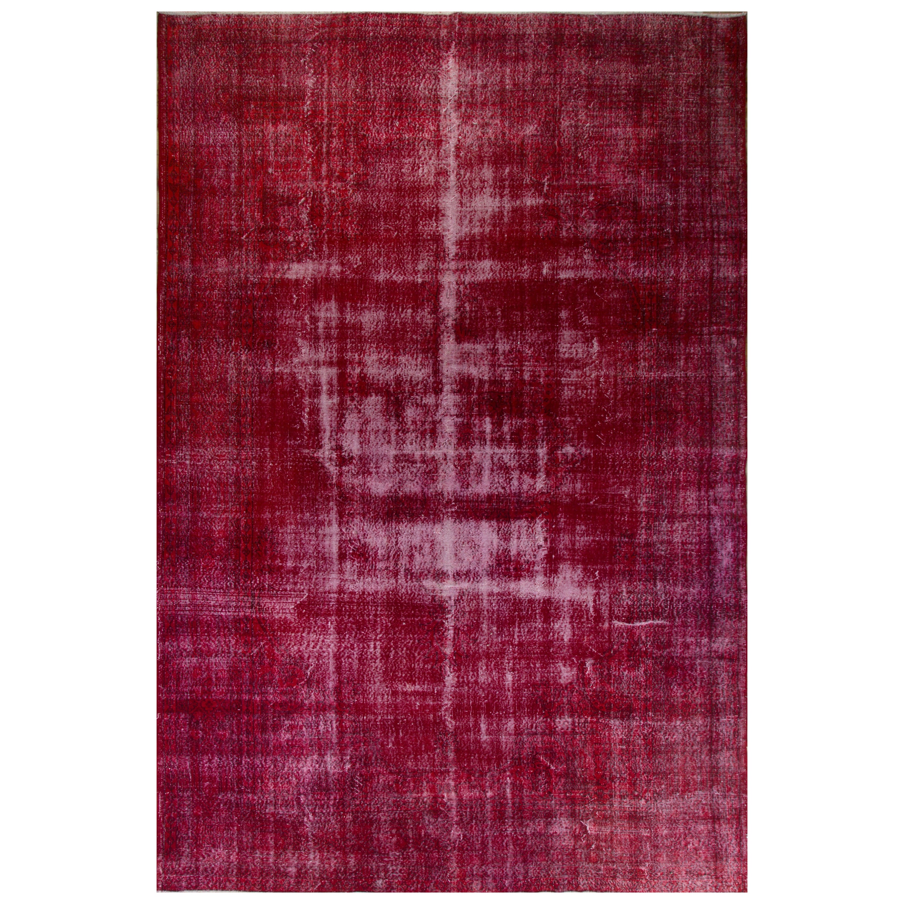 8.4x12.8 ft Modern Handmade Area Rug OverDyed in Red, Shabby Chic Turkish Carpet For Sale