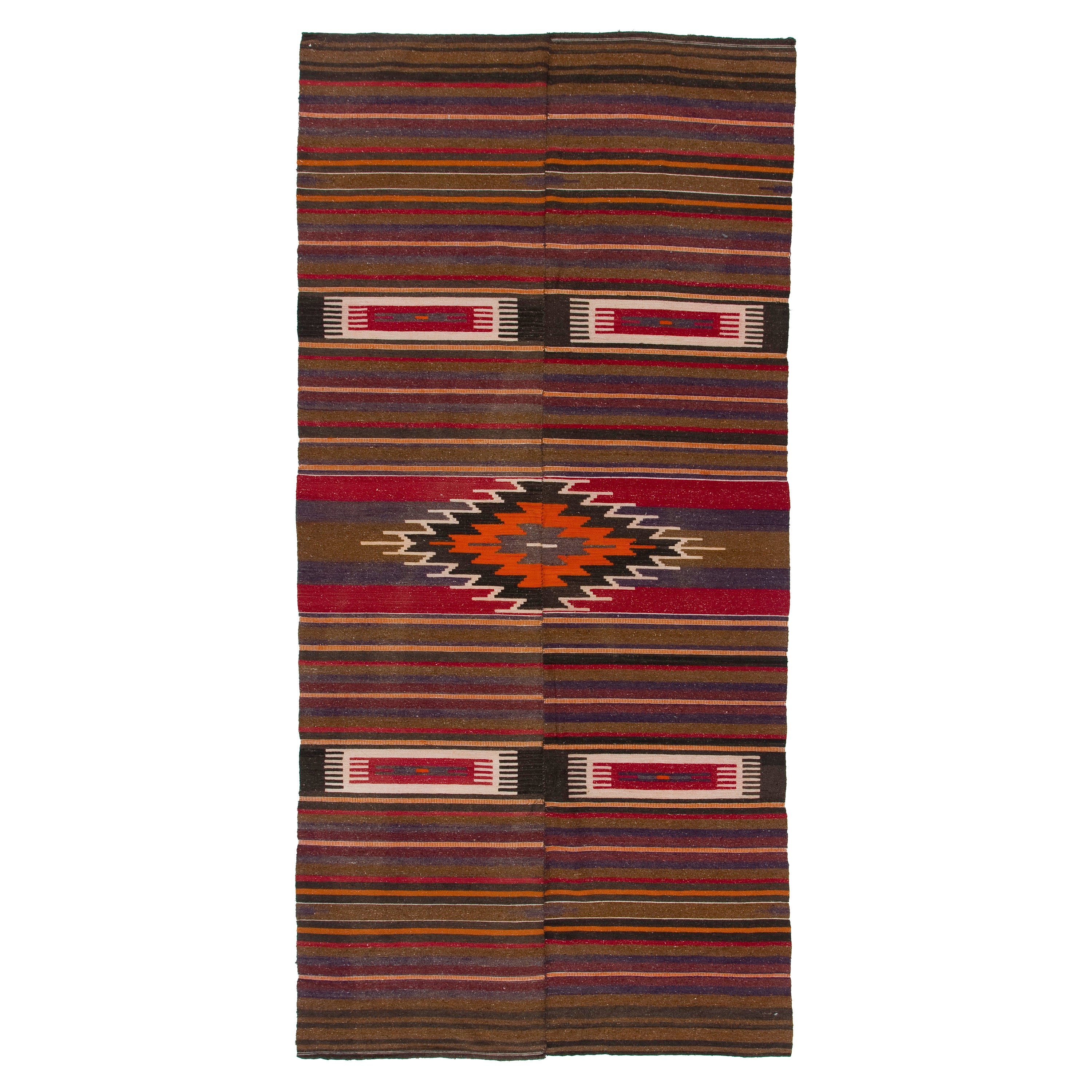 4.4x9 ft Nomadic Vintage Anatolian Kilim Rug. Flat-Weave Carpet, 100% Wool For Sale