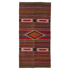 Tapis Kilim anatolien vintage nomade de 4,4 x 9 pieds. Tapis tissé à plat, 100 % laine