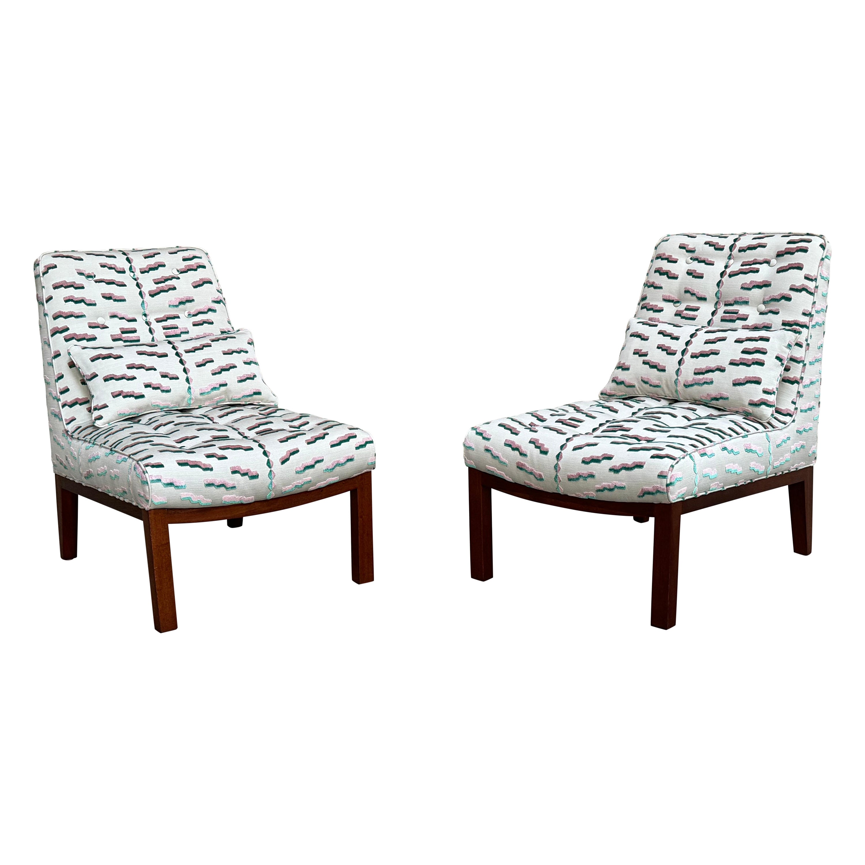 Edward Wormley for Dunbar Slipper Chairs, A Pair in Dedar Milano Fabric For Sale