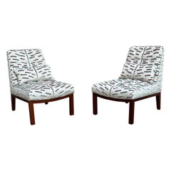 Paire de chaises pantoufles Edward Wormley pour Dunbar en tissu Dedar Milano