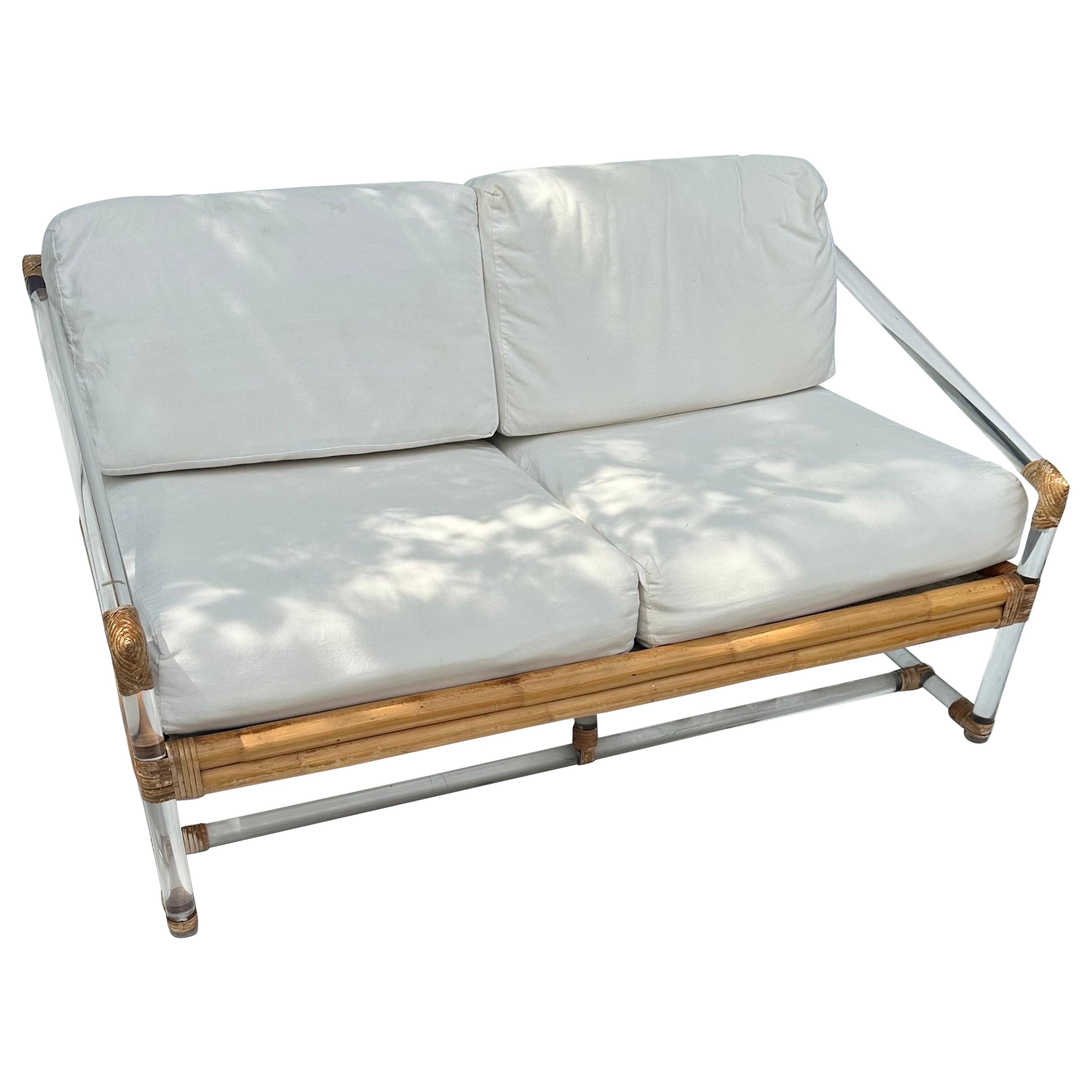 McGuire bamboo and Lucite Sofa For Sale