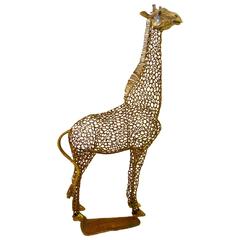 1970s Rare Tall Brass Giraffe Sculpture by Mexican Artist Luciano Bustamante 
