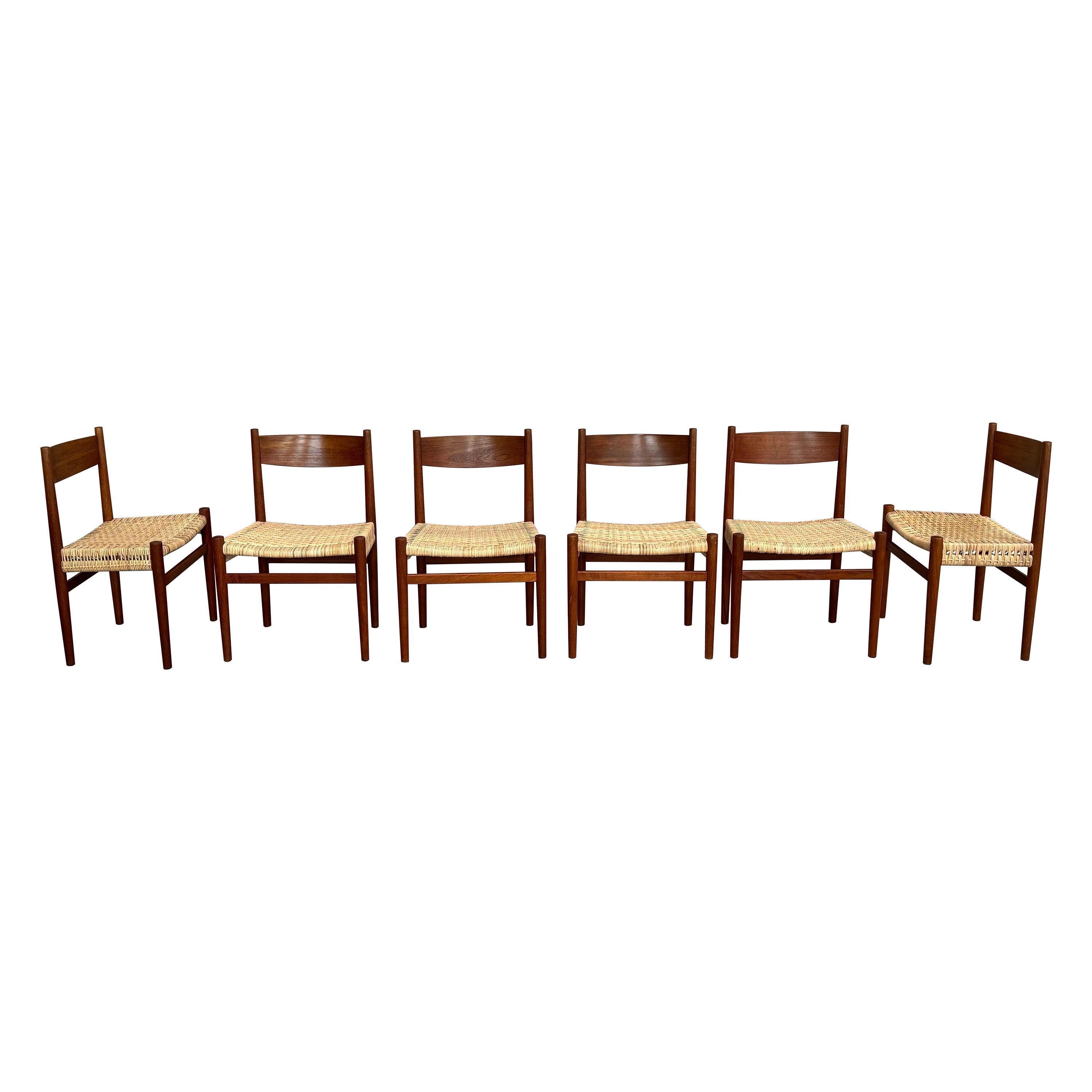 Hans J. Wegner Teak and Cane Dining Chairs Set of Six CH40 For Sale