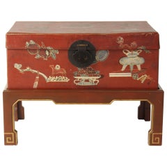 Hand-Painted Chinese Trunk on Stand