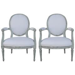 Pair of Louis XVI Style Painted Open Armchairs, Early 20th Century 11