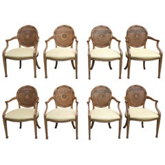 Set of 8 Smith & Watson N Y Louis XVI Caned Back And Upholstered Dining Chairs 