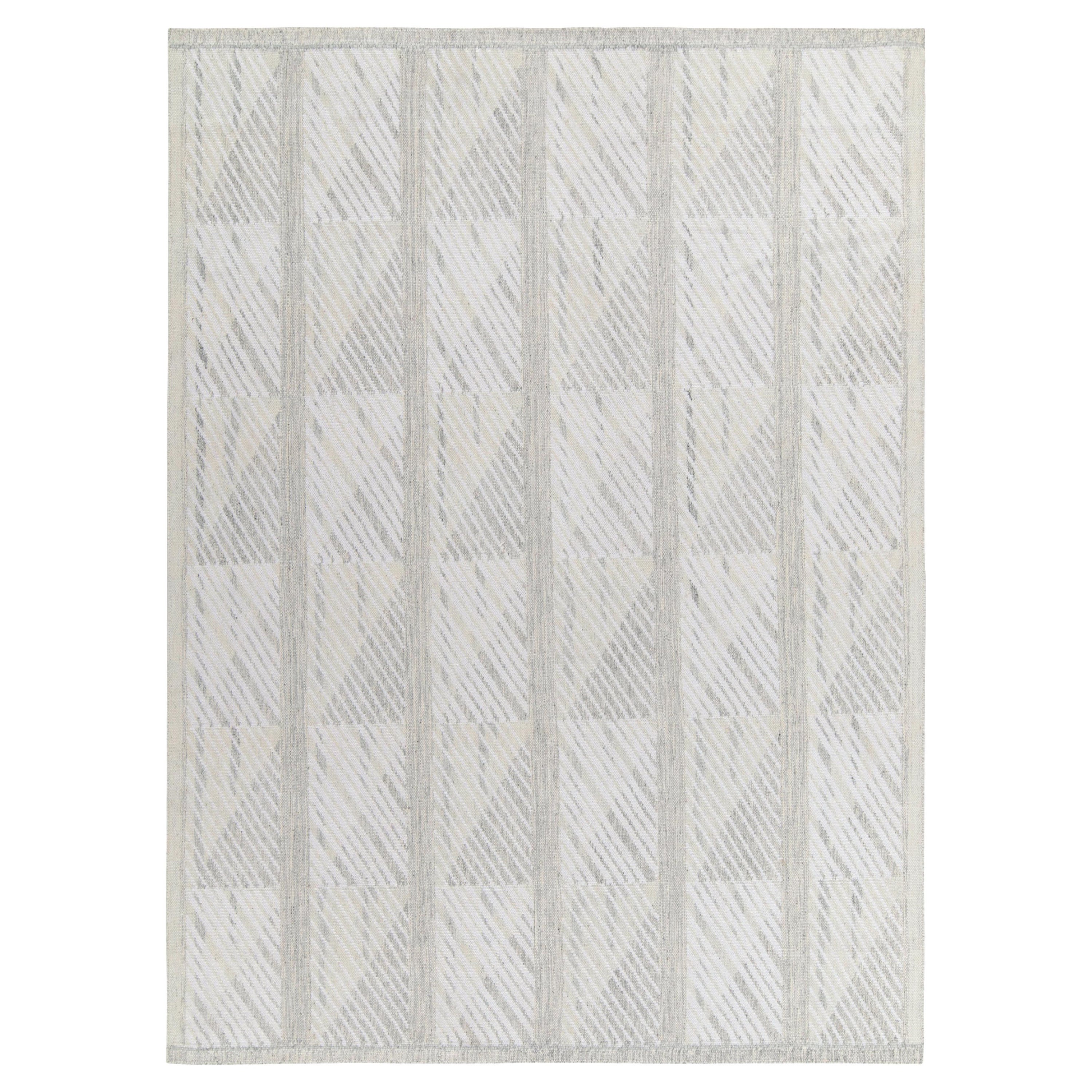 Rug & Kilim's skandinavischer Kilim-Teppich in Grau, weißes geometrisches Muster