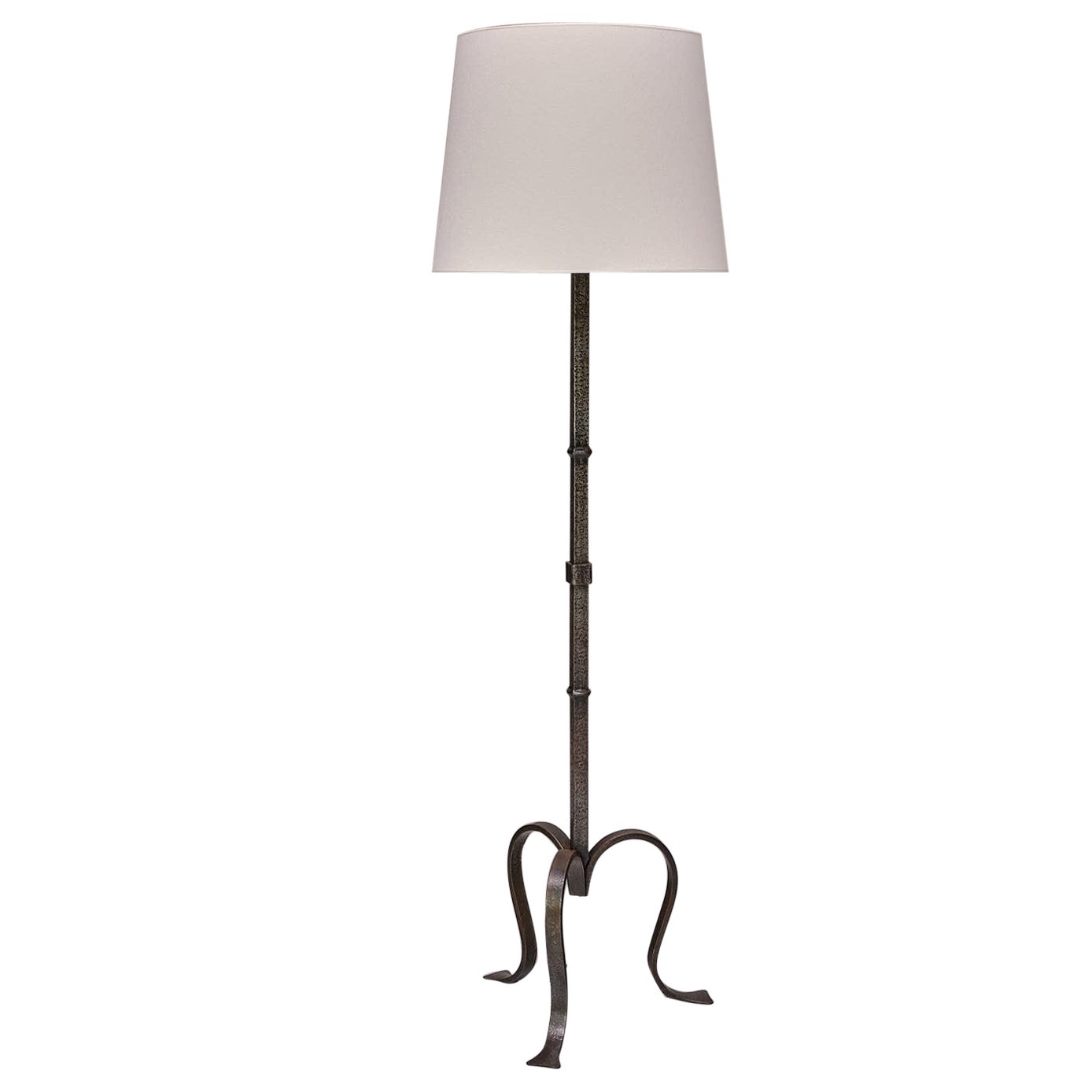 Sculptural French Modern Three Legged Floor Lamp in Wrought Iron, 1950s For Sale
