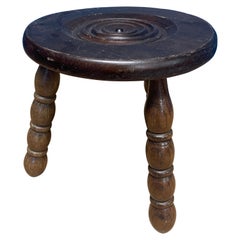Antique French bobbin turned milking stool