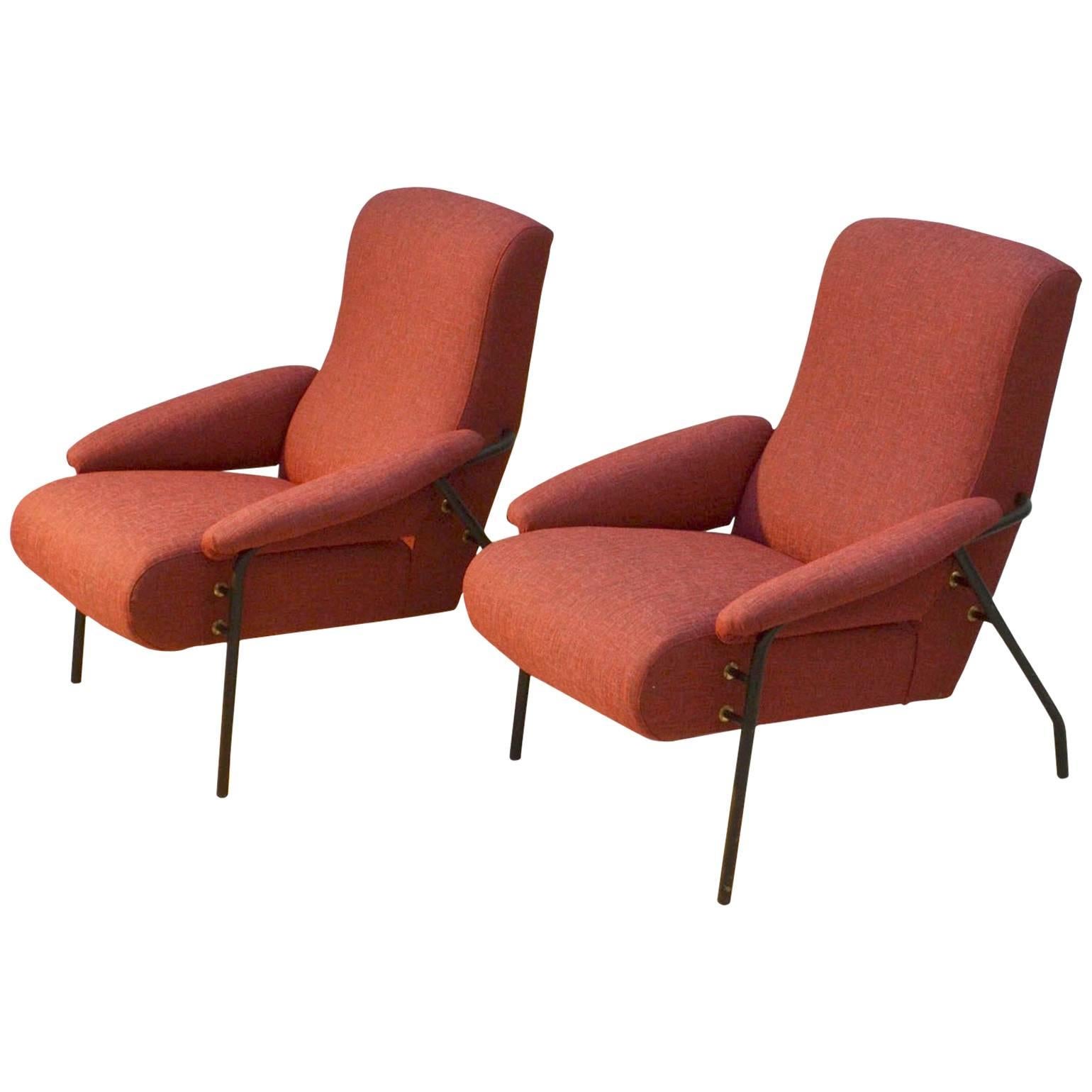 Pair of Burned Orange Italian 1960s Lounge Chairs 