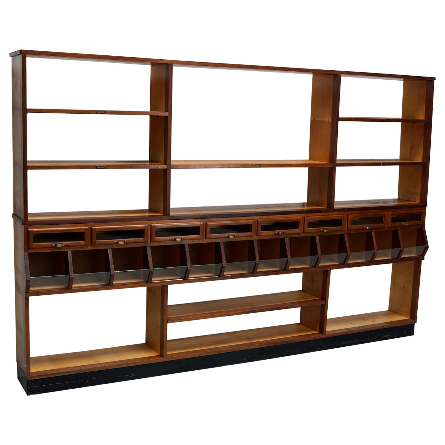 Large Dutch Mahogany and Beech Grocery Store / Haberdashery Shop Cabinet, 1950s For Sale