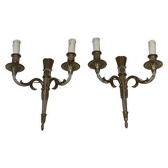 Vintage Pair of Louis the 16th Bronze and White Painted Wall Sconces