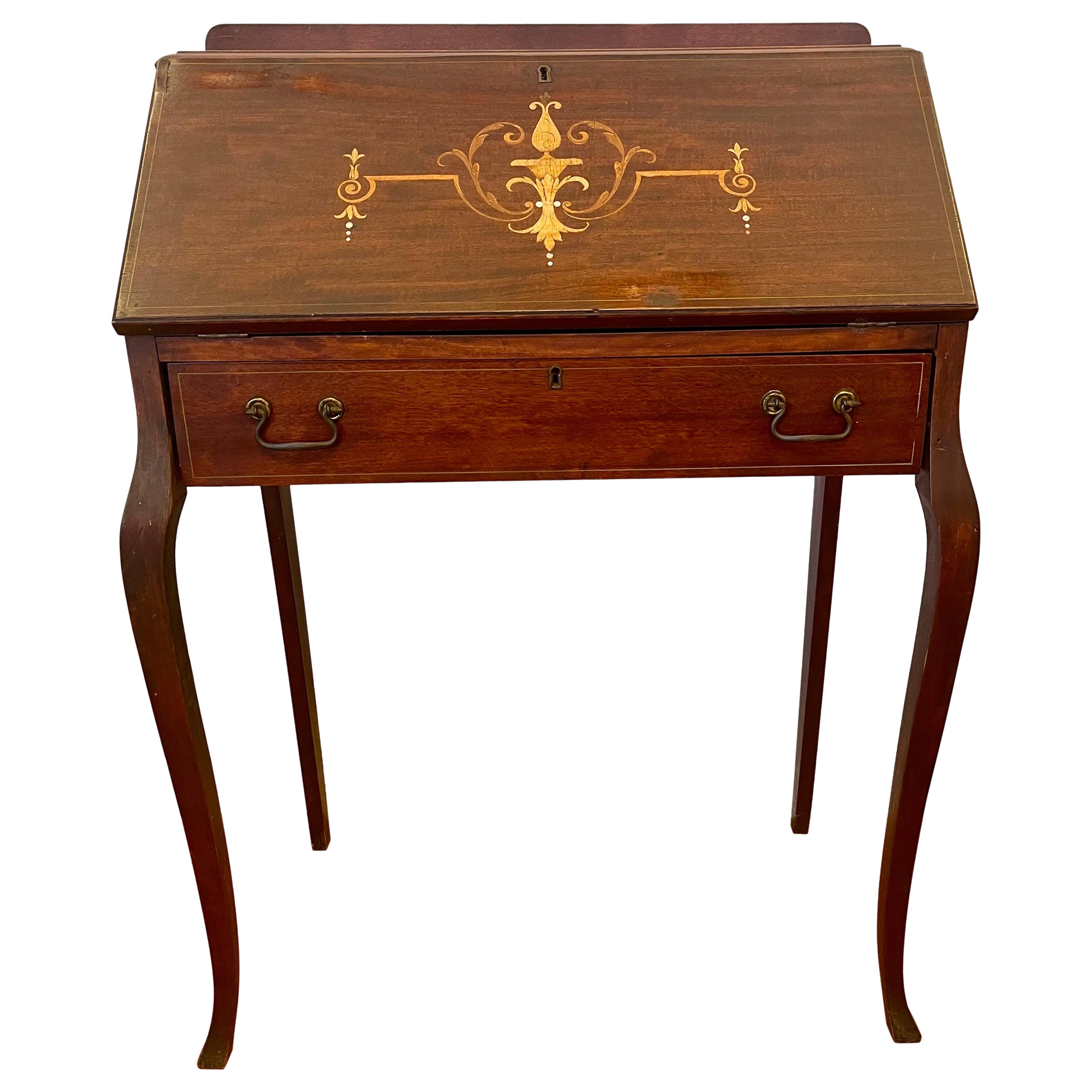 Petite Late 19th Century Queen Anne Slant Front Mahogany Desk Secretary Table For Sale