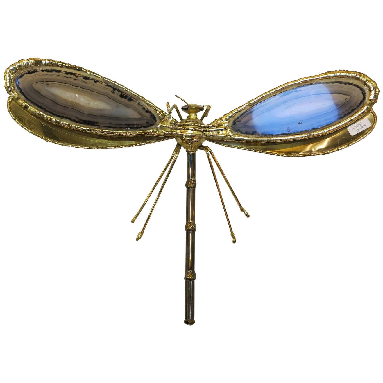 1970 Wall Lamp Dragonfly Duval Brasseur with Wings Agates at 1stDibs