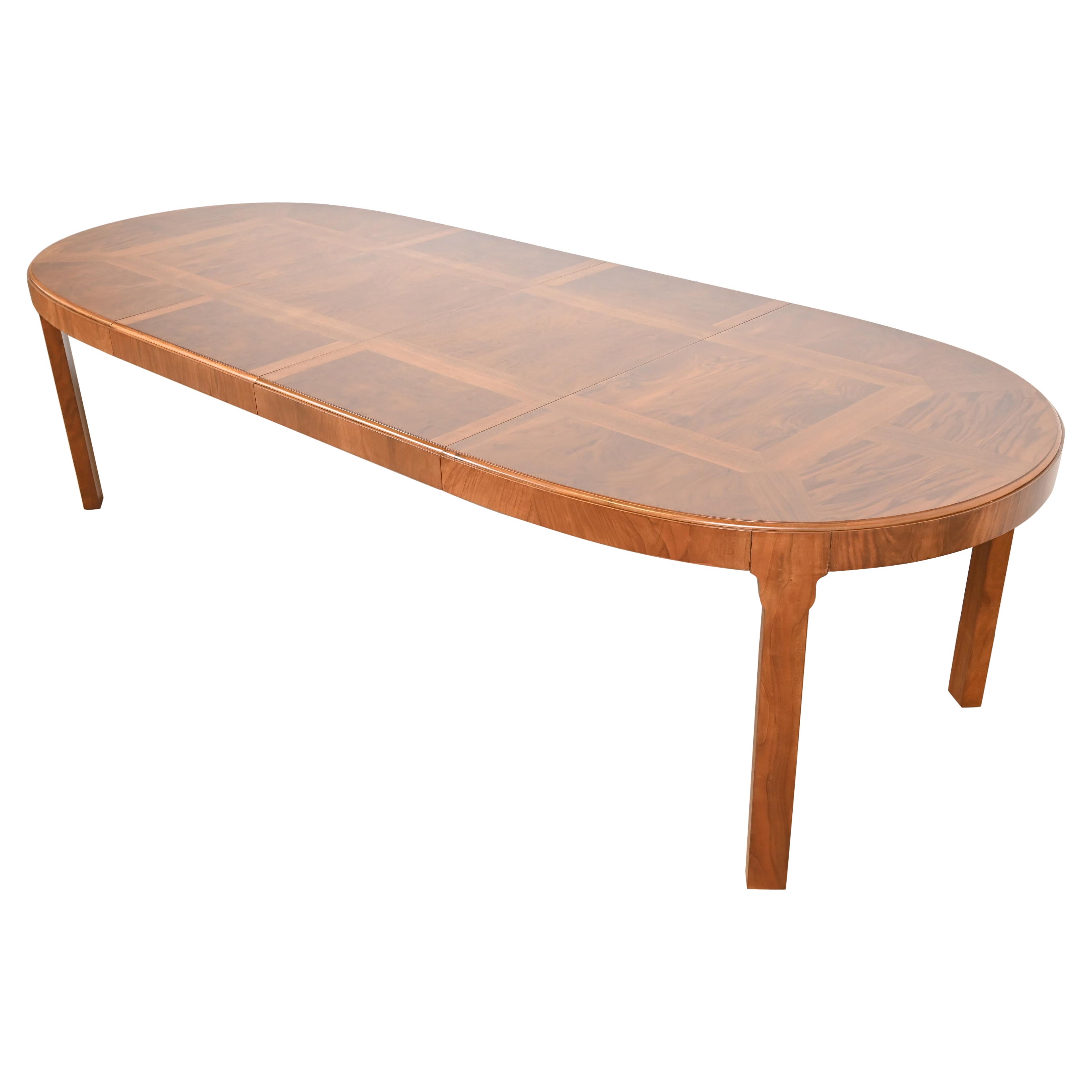 Drexel Heritage Mid-Century Modern Inlaid Burled Walnut Parquetry Dining Table For Sale