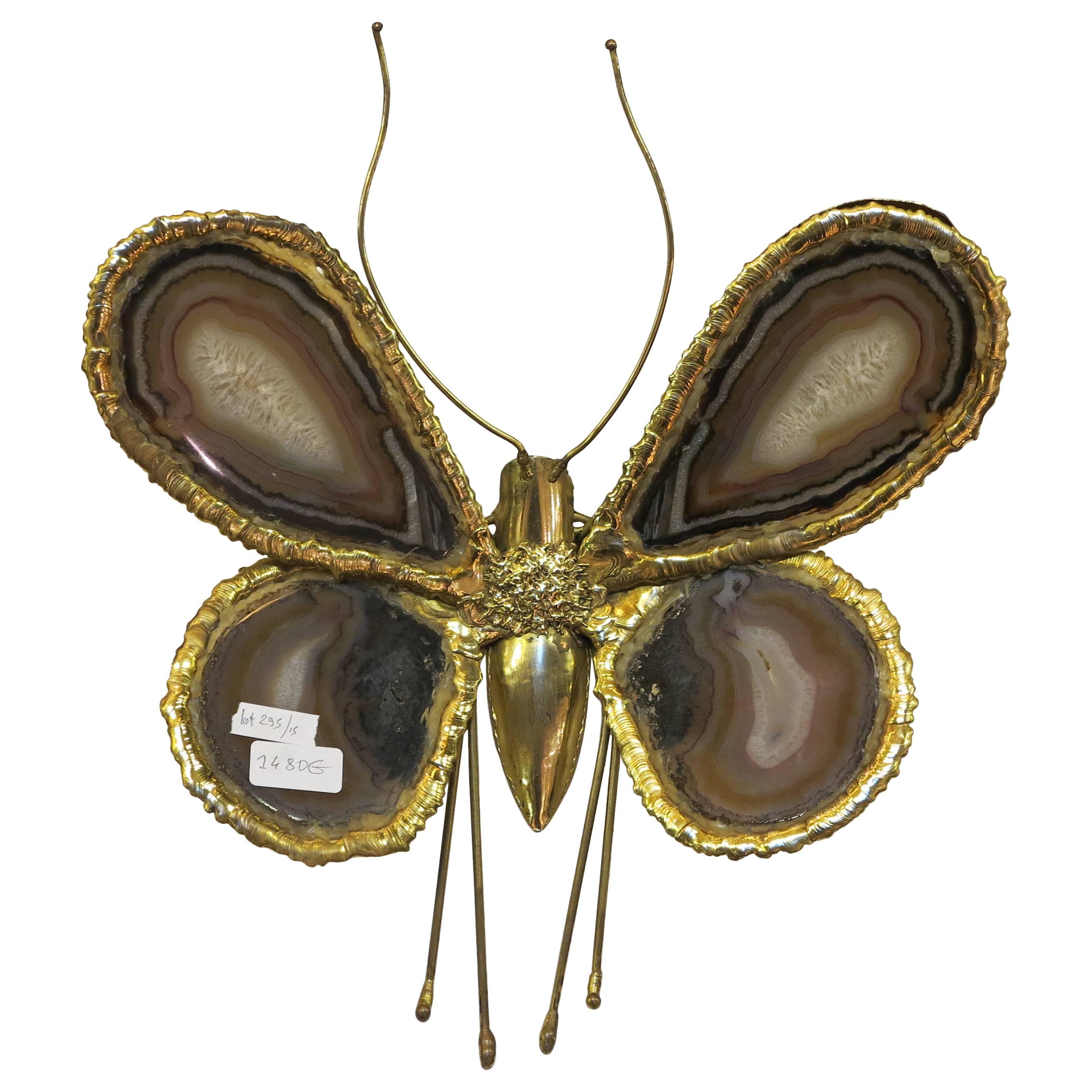 1970 Wall Lamp Butterfly Duval Brasseur with Wings Agates 38 X 42 cm