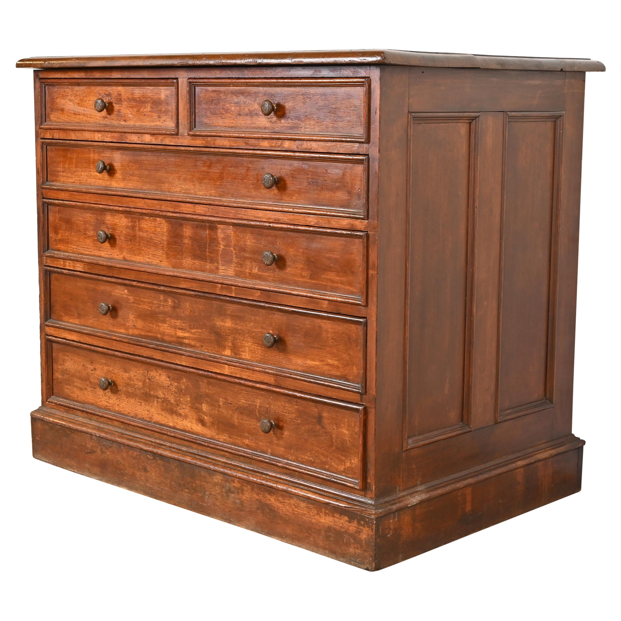 Antique Victorian Walnut Architect's Blueprint Flat File Cabinet  For Sale