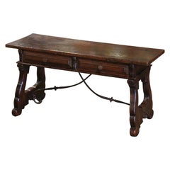 19th Century Spanish Carved Walnut and Iron Cocktail Coffee Table with Drawers