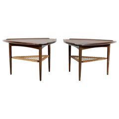 Pair of Danish Rosewood and Cane Selig Occasional Tables by Poul Jensen