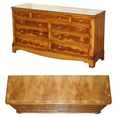 STUNNING ENGLISH ViNTAGE BURR WALNUT YEW WOOD & ELM BANK OF DRAWERS SIDEBOARD