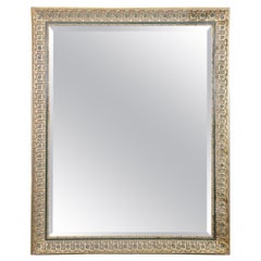 Grand miroir rectangulaire vertical ou horizontal français sculpté, vert et doré 